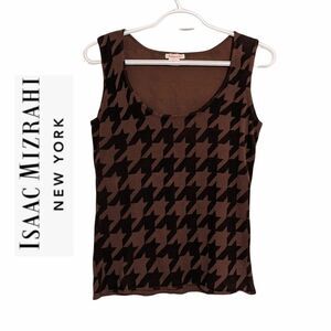 ISAAC MIZRAHI houndstooth Brown top Size M @M